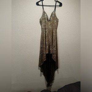 Gold gown v neck dress